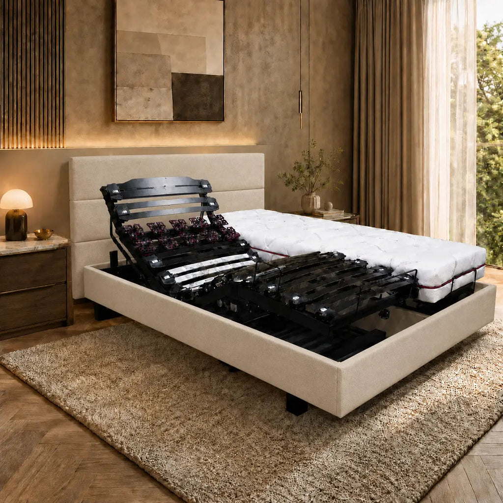Lit électrique duo Morpho caisse Tissu HT20 cm Mon Lit Douillet